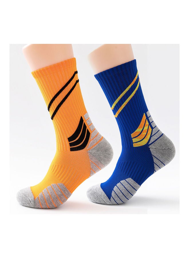 Generic Men Cycling Socks Striped Elastic Breathable Anti-Slip Towel Bottom Running Basketball Sports Stockings Two Pairs 19*3*18cm  - Image 1