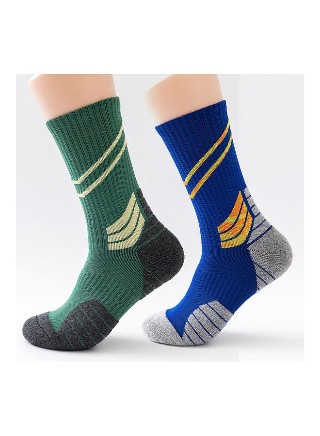 Generic Men Cycling Socks Striped Elastic Breathable Anti-Slip Towel Bottom Running Basketball Sports Stockings Two Pairs 19*3*18cm  - Image 1
