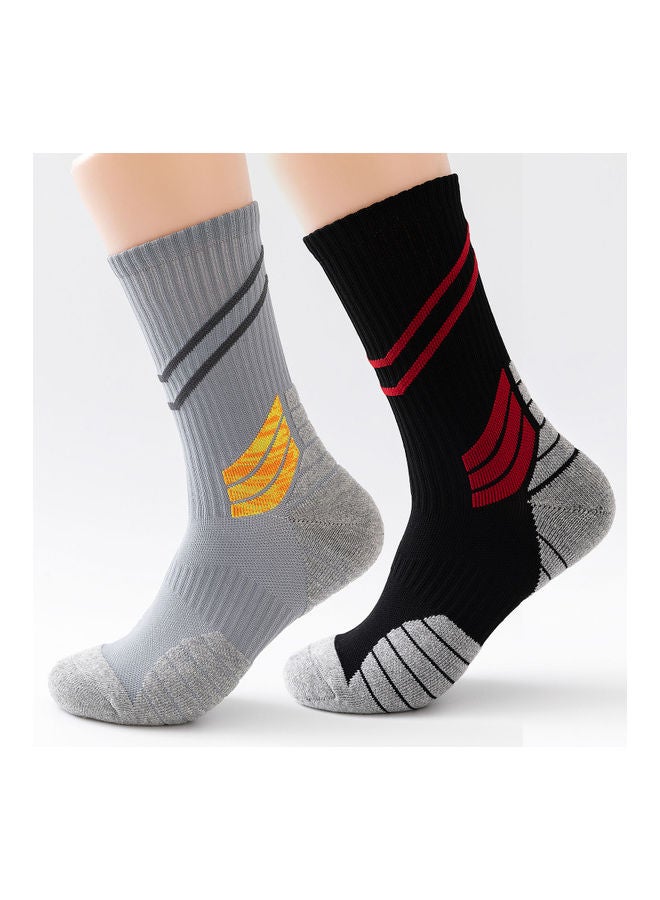 Generic Men Cycling Socks Striped Elastic Breathable Anti-Slip Towel Bottom Running Basketball Sports Stockings Two Pairs 19*3*18cm  - Image 1