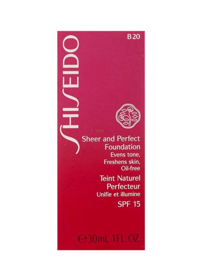 Shiseido - Sheer And Perfect Foundation SPF15 B20 Natural Light Beige - Image 1