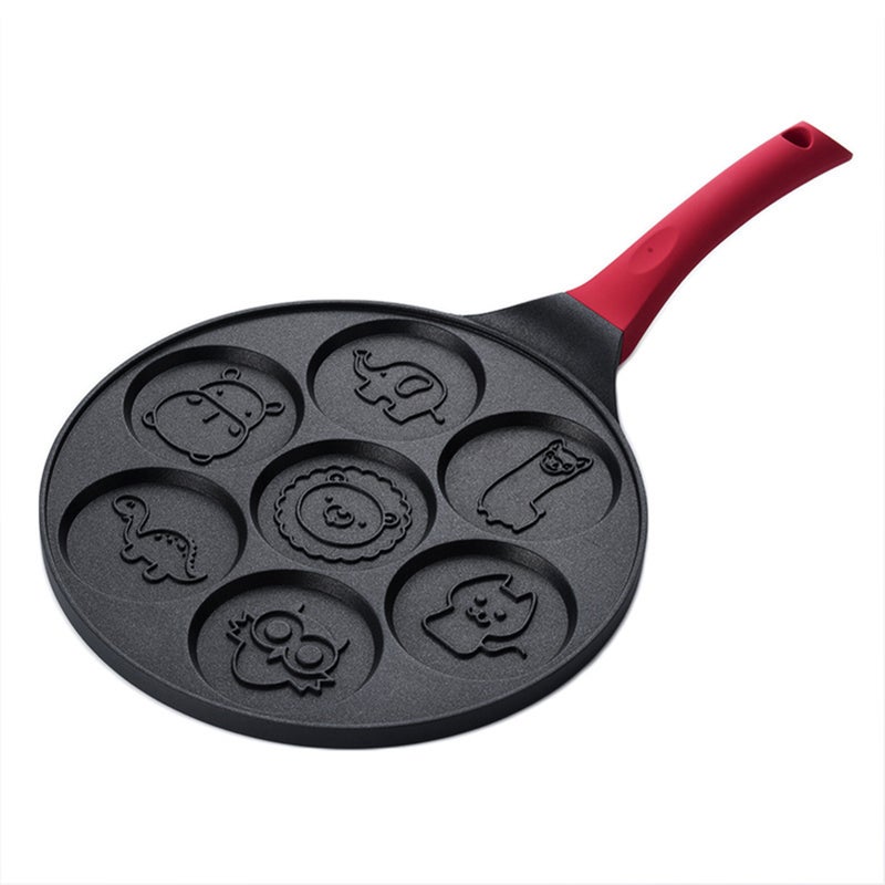 Nonstick Pancake Griddle Pan With 7 Animal Shapes Red 28.50 x 2.00 x 28.50cm