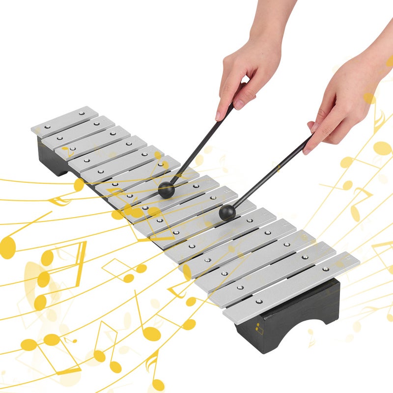 Generic 15-Note Xylophone Glockenspiel Wooden Base Aluminum Bars with Mallets Percussion Musical Instrument Gift with Carrying Bag  - Image 1