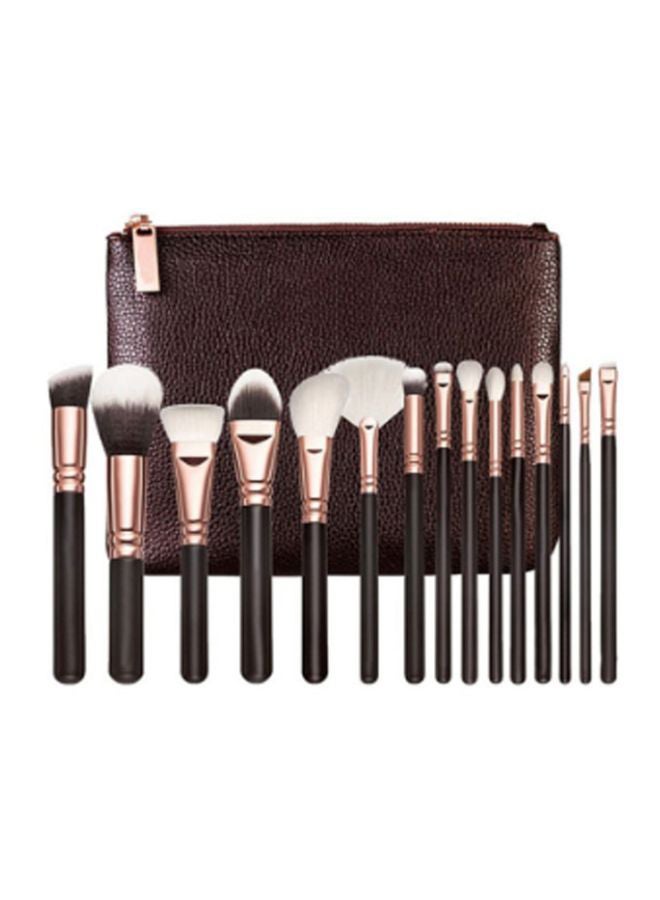 15-Piece Professional Make Up Brush Set Brown/Gold - Image 1