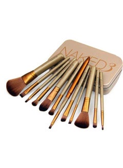 NAKED3 12-Piece Makeup Brush With Box Set Gold/Brown  - Image 1