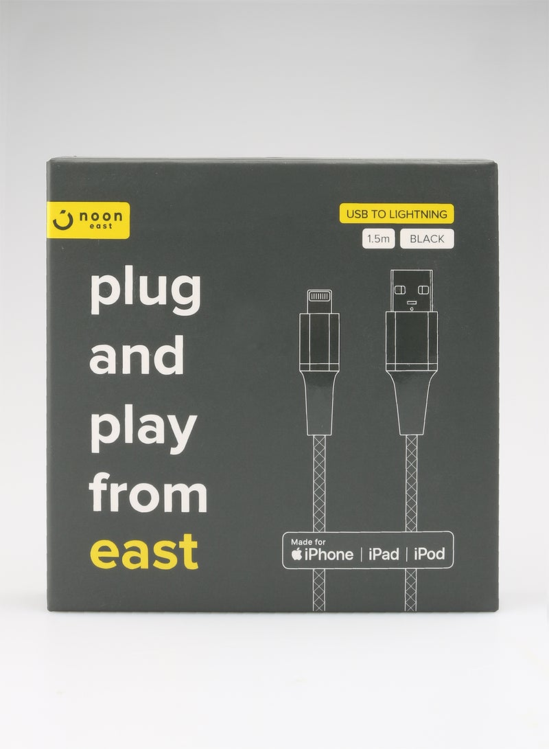 Noon East - USB To Lightning Data Sync And Charging Cable For iPhone 1.5meter Black/Silver/White - Image 1