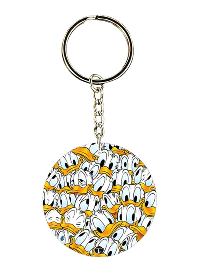 بي بي سلسلة مفاتيح بوجهين مطبوع عليها شخصية ديزني فضي/أصفر/أبيض