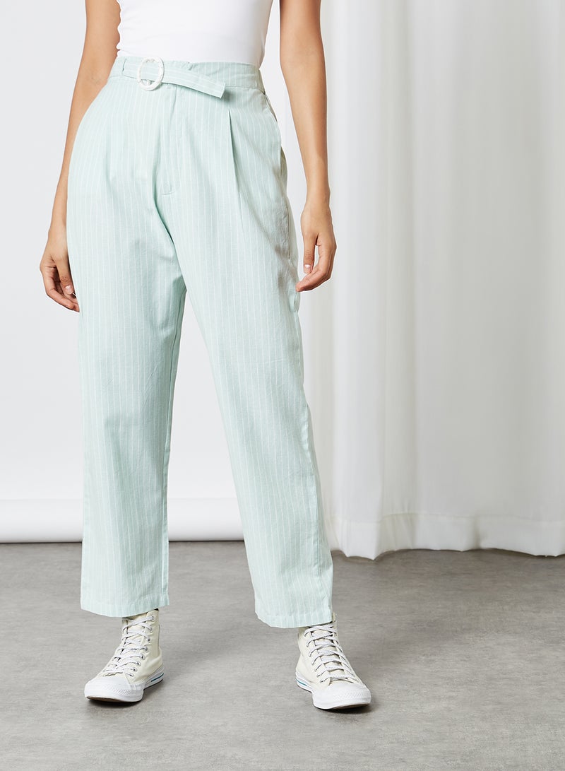 ANOTAH Stripes Pattern Straight Pants Mint  - Image 1