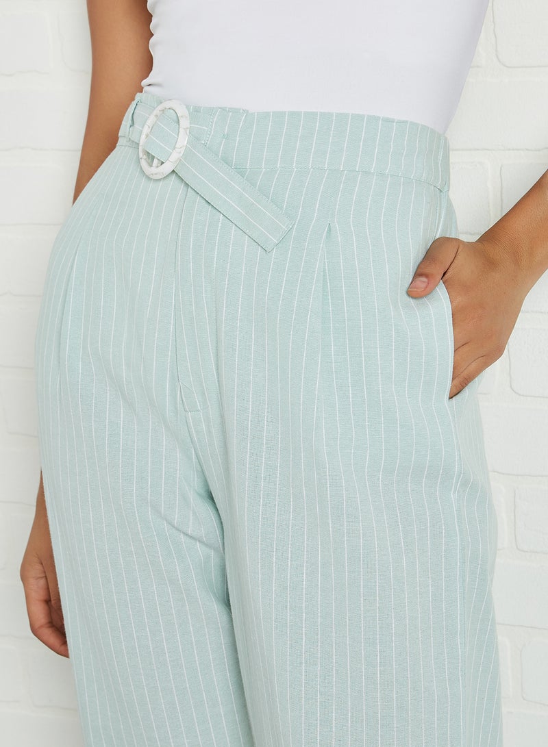 ANOTAH Stripes Pattern Straight Pants Mint  - Image 4
