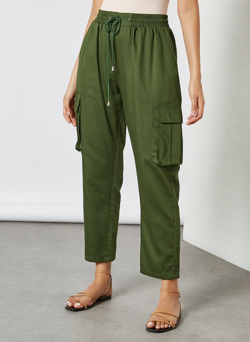 ANOTAH - Elasticated Waist Belt Relaxed Pants Green - Image 1