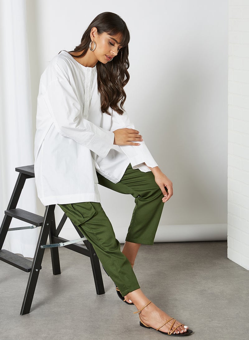 ANOTAH - Elasticated Waist Belt Relaxed Pants Green - Image 1