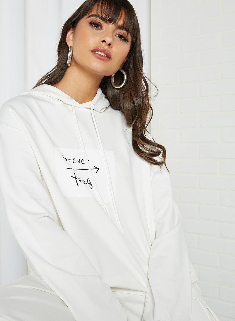 ANOTAH Forever Young Print Long Sleeve Pullover Off White  - Image 4