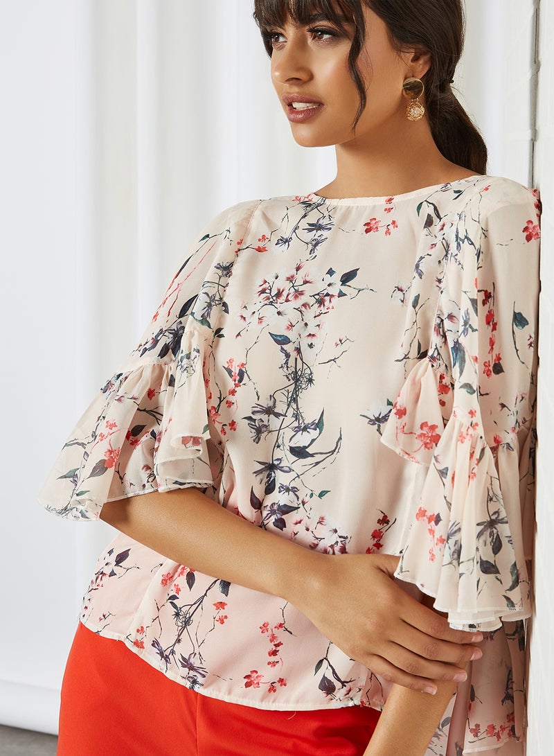 ANOTAH - Floral Pattern Bell Sleeve Tunic Multicolour - Image 1