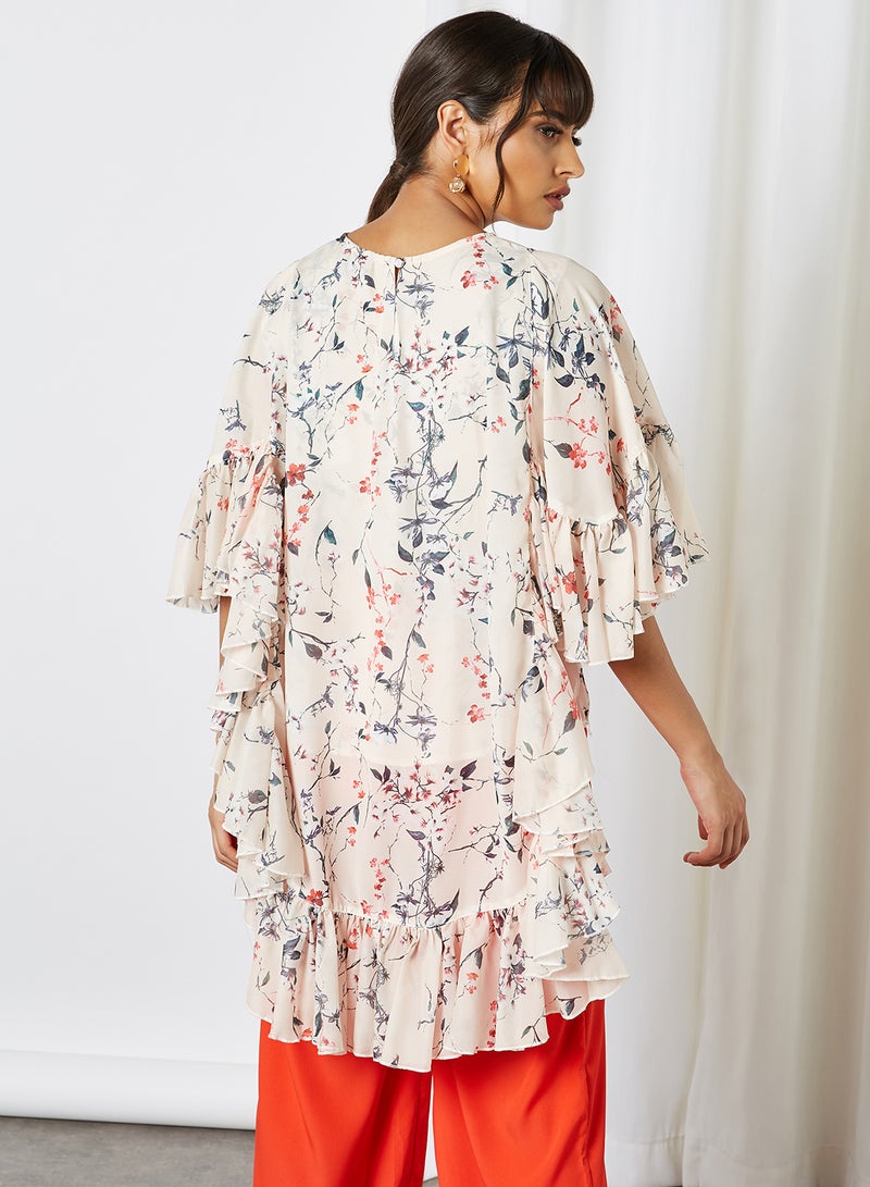 ANOTAH - Floral Pattern Bell Sleeve Tunic Multicolour - Image 1