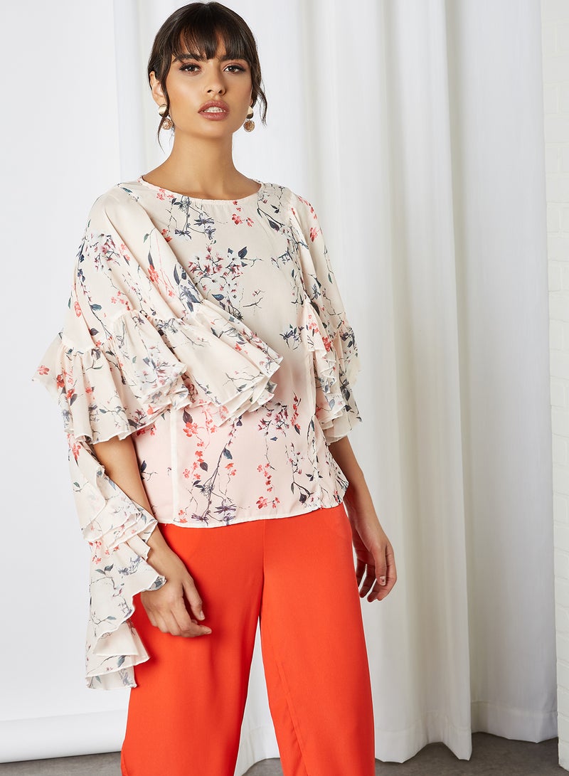 ANOTAH - Floral Pattern Bell Sleeve Tunic Multicolour - Image 1