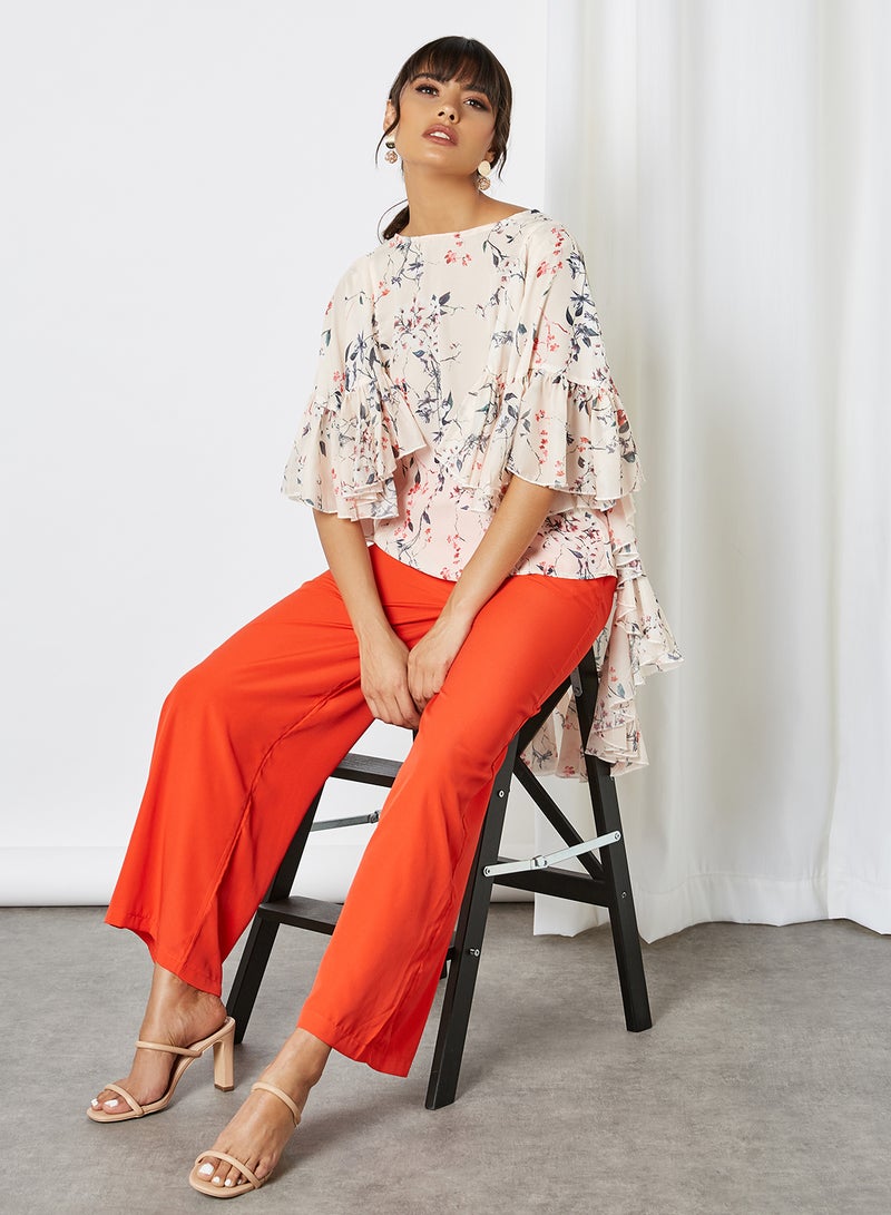 ANOTAH - Floral Pattern Bell Sleeve Tunic Multicolour - Image 1