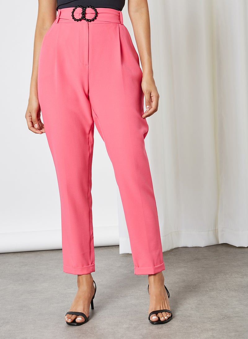 ANOTAH Waist Belt Buckle Regular Pants Fuschia  - Image 1