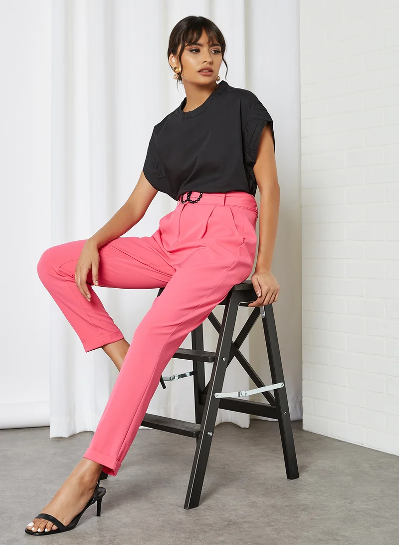 ANOTAH Waist Belt Buckle Regular Pants Fuschia