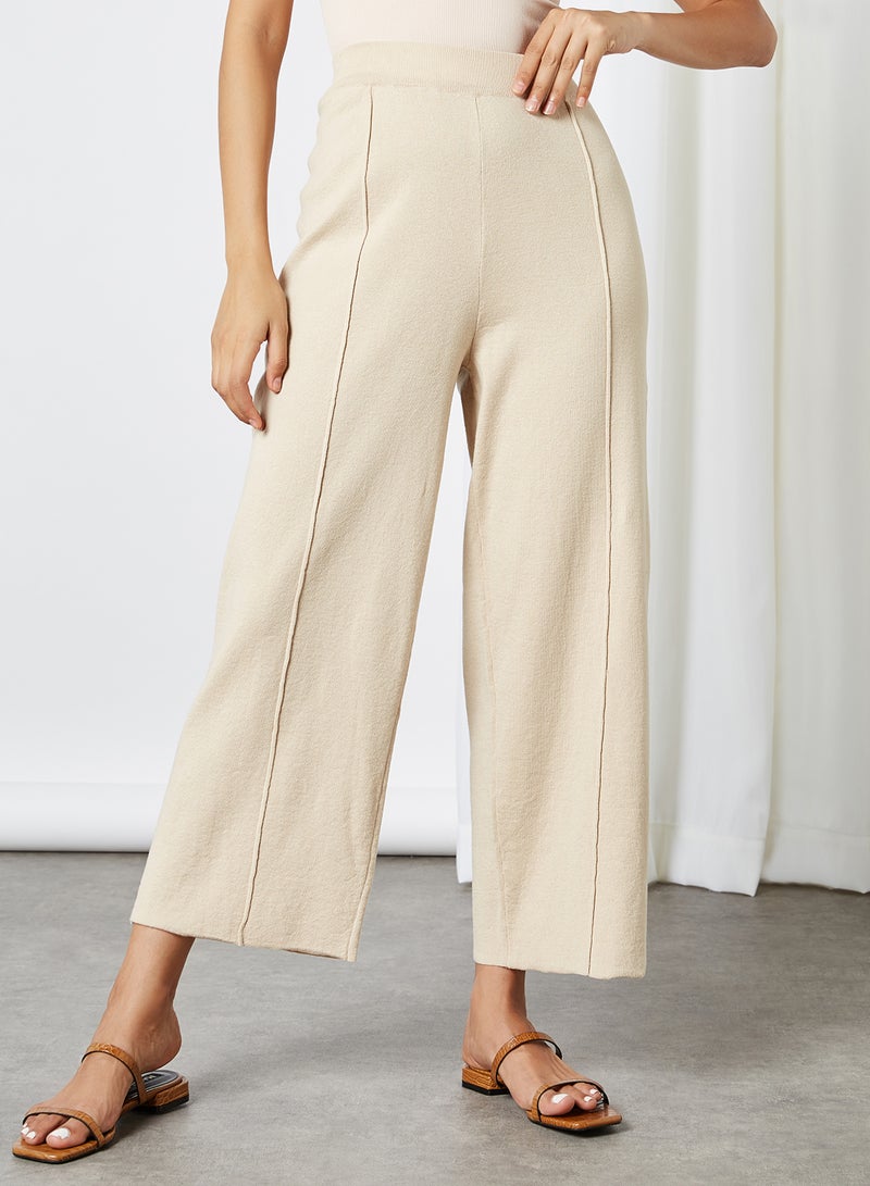 ANOTAH Elasticated Waist Belt Wide Leg Pants Beige  - Image 1