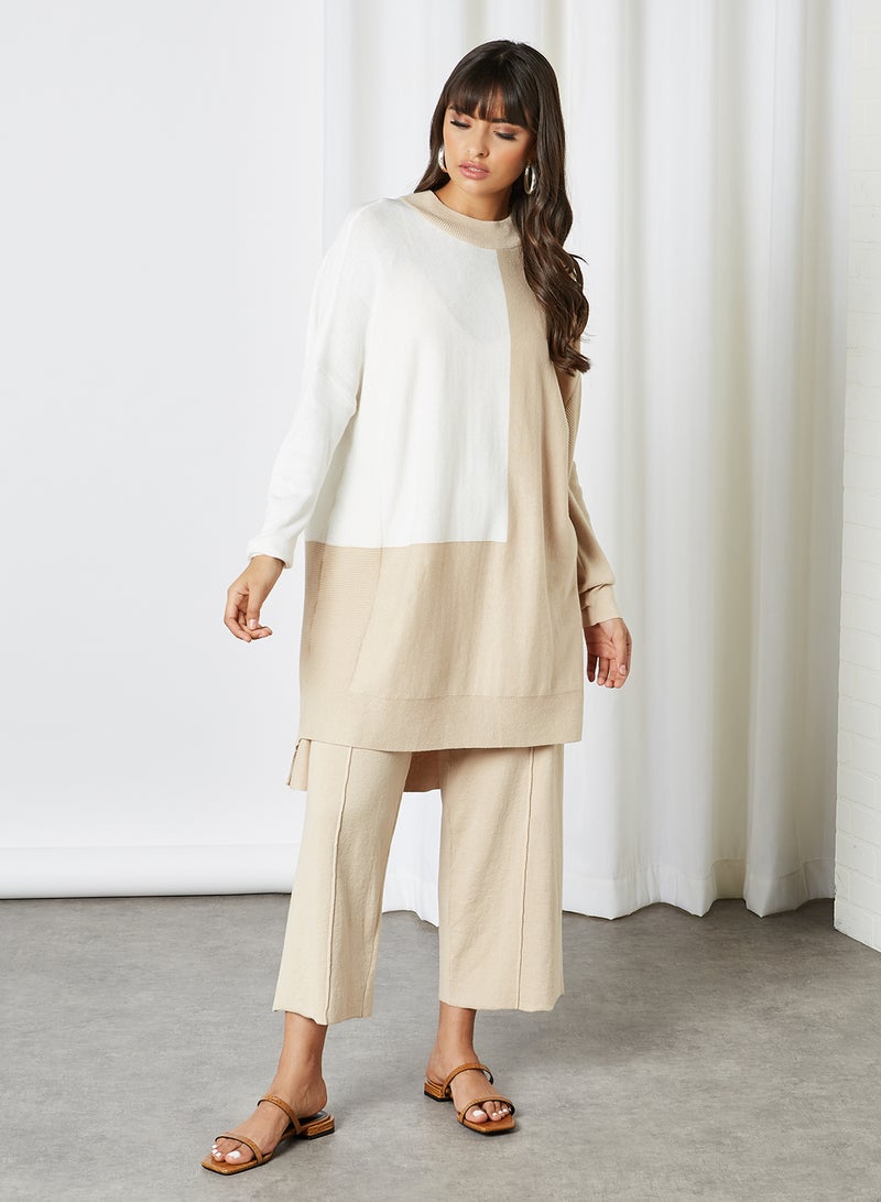 ANOTAH Elasticated Waist Belt Wide Leg Pants Beige  - Image 3
