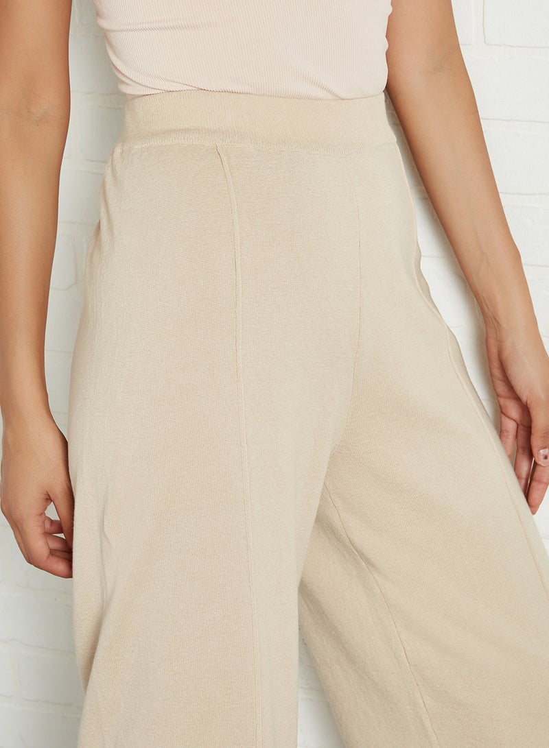ANOTAH Elasticated Waist Belt Wide Leg Pants Beige  - Image 4