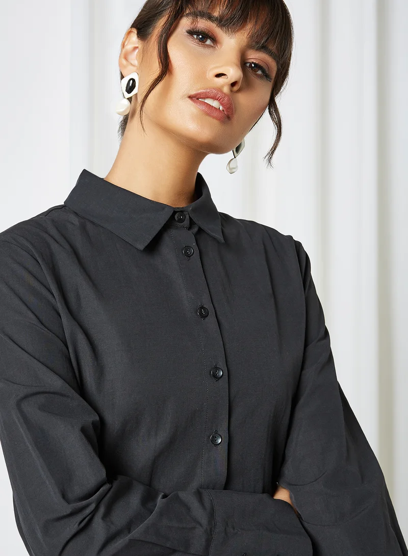 ANOTAH Button Down Long Sleeve Tunic Black