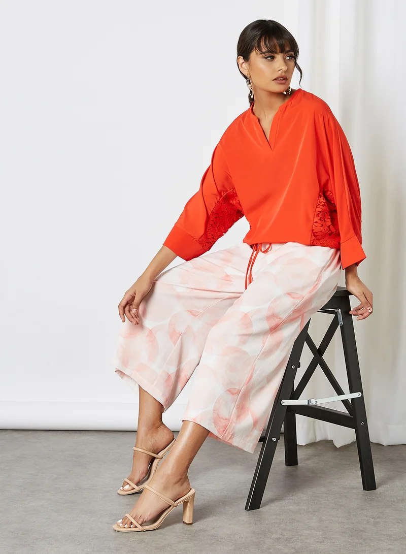 ANOTAH Dye Pattern Wide Leg Pants White/Pink
