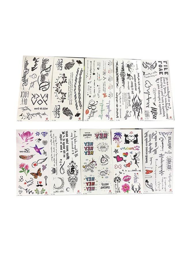 Pack Of 10 Temporary Tattoos Sticker Sheets Multicolour - Image 1
