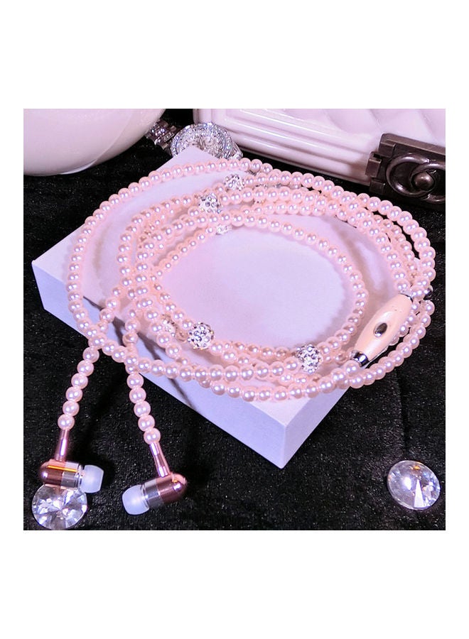 Jewelry Pearl Necklace Stereo Earphones With Microphone Silver  - Image 4