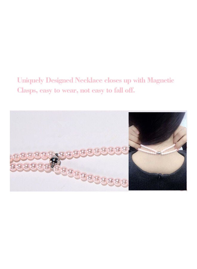 Jewelry Pearl Necklace Stereo Earphones With Microphone Pink  - Image 5