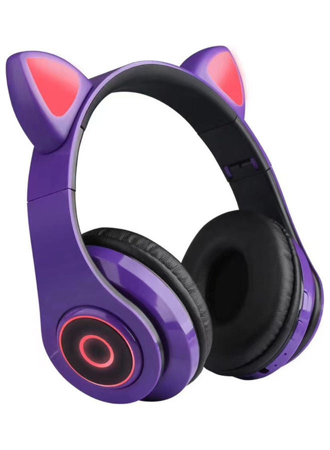 B39 Cat Ear Glowing Wireless BT5.0 Headphone Purple - Image 1