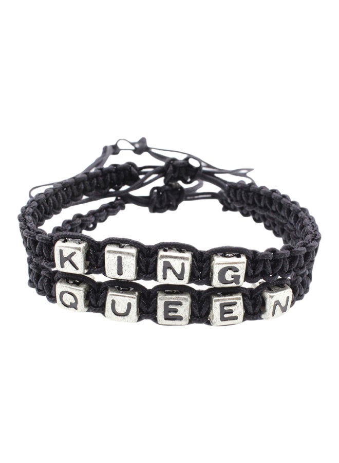 2-piece King Queen Charm Braided Rope Bracelet Set - Image 1