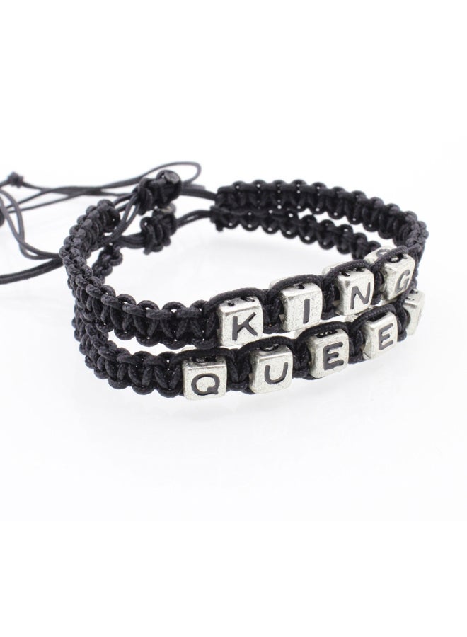 2-piece King Queen Charm Braided Rope Bracelet Set - Image 2