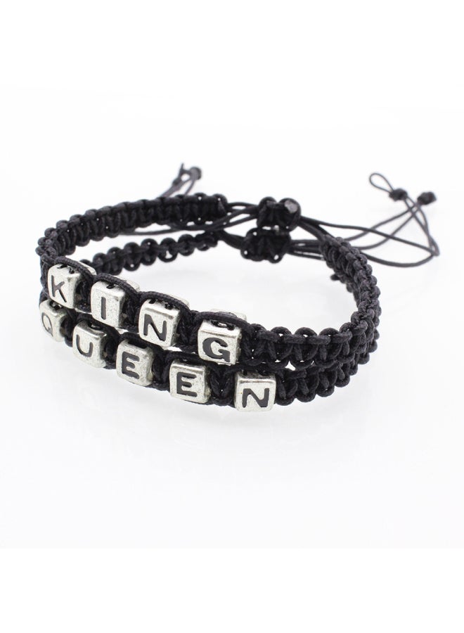 2-piece King Queen Charm Braided Rope Bracelet Set - Image 3