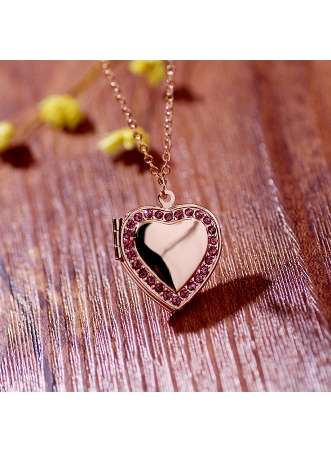 Rhinestone Heart Photo Frame Locket Necklace Clavicle Chain - Image 2