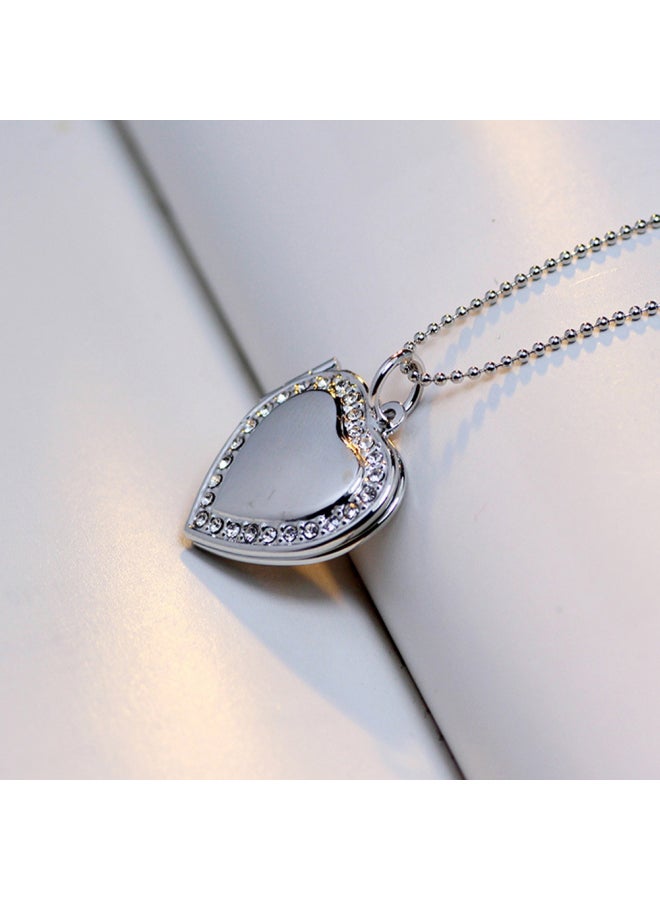 Rhinestone Heart Photo Frame Locket Necklace Clavicle Chain - Image 2