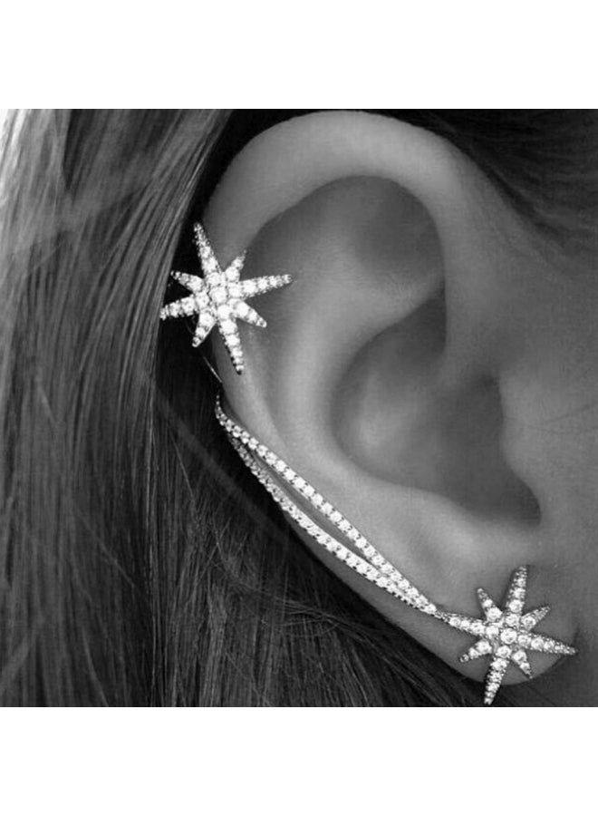 Asymmetric Shiny Rhinestone Inlaid Snowflake Ear Cuff - Image 2
