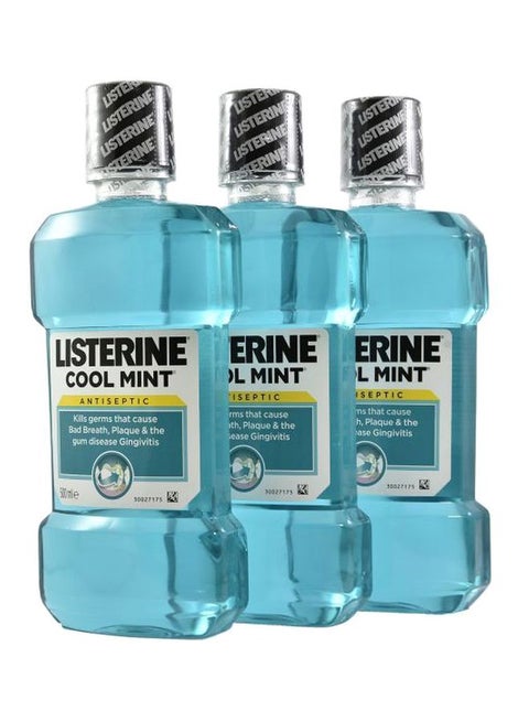 Pack Of 3 Cool Mint Antiseptic Mouthwash Set 500ml