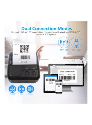 Mini Portable Thermal Wireless Receipt Printer USB BT Connection Support ESC/POS Command Compatible With Windows Android iOS For Supermarket Store Restaurant Black - view 4