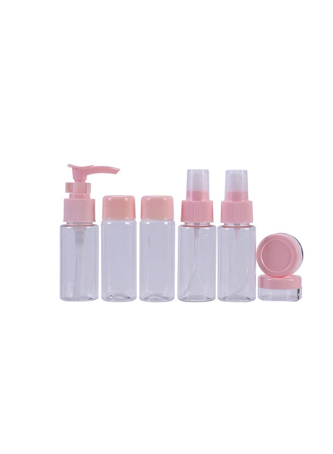 لوازم طقم حافظات بلاستيكية للسفر من 7 قطع وردي