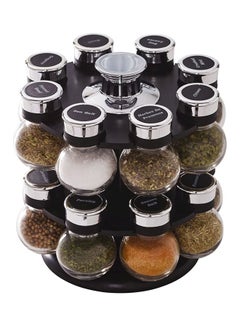 Muzz 16-Piece Glass Spice Jar Set With Rack Silver/Clear/Black  - Image 2