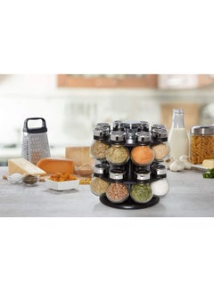 Muzz 16-Piece Glass Spice Jar Set With Rack Silver/Clear/Black  - Image 5