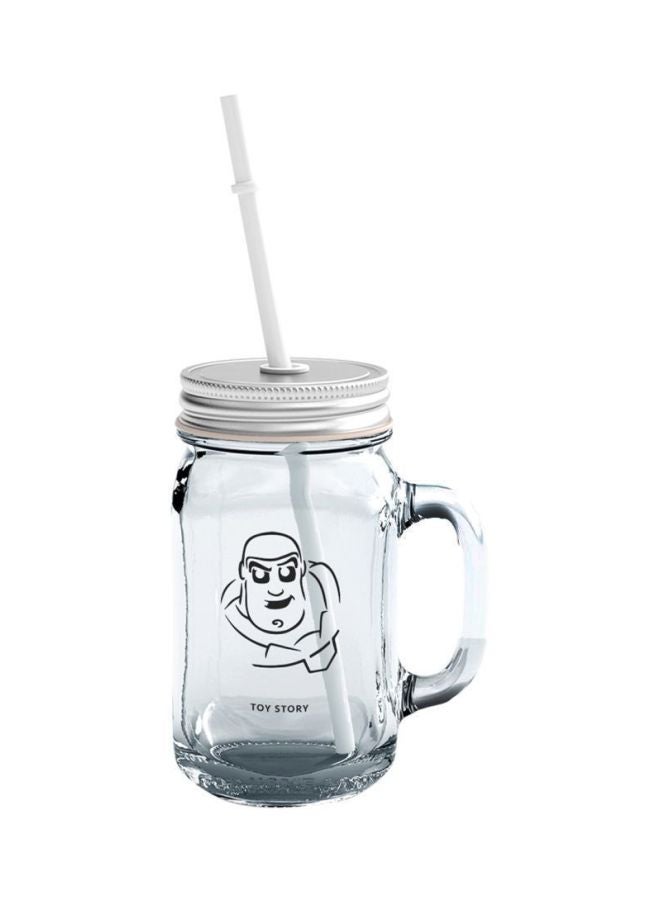 LOUD UNIVERSE Woody Toy Story Printed Glass Mason Jar With Lid And Straw Clear/Silver/White  - Image 1