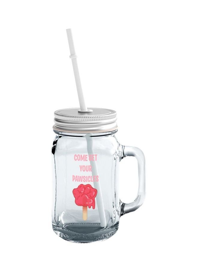 LOUD UNIVERSE Printed Glass Mason Jar With Lid And Straw Clear/Red 