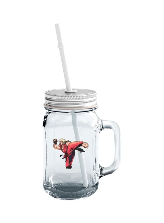 LOUD UNIVERSE Printed Glass Mason Jar With Lid And Straw Clear/Red 