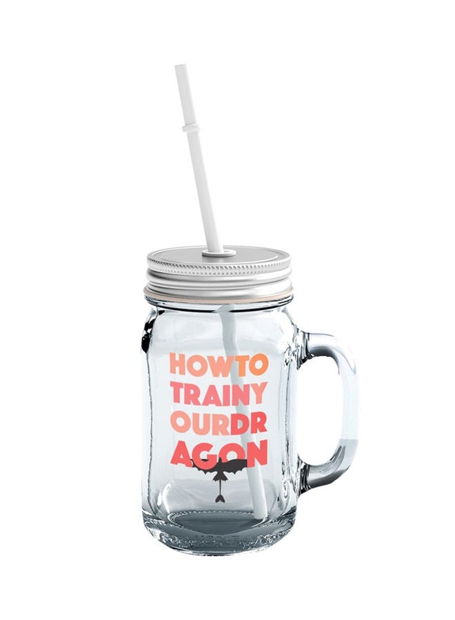 LOUD UNIVERSE Hiccup Quote Printed Glass Mason Jar With Lid And Straw Clear/Red/Black  - Image 1