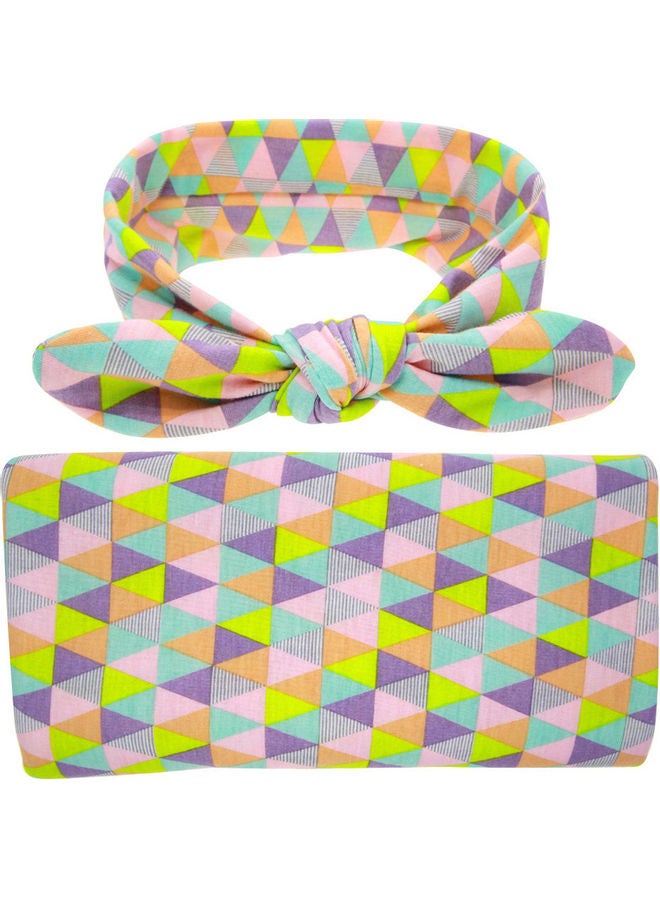 Floral Printed Baby Swaddle Blanket With Headband - Image 1