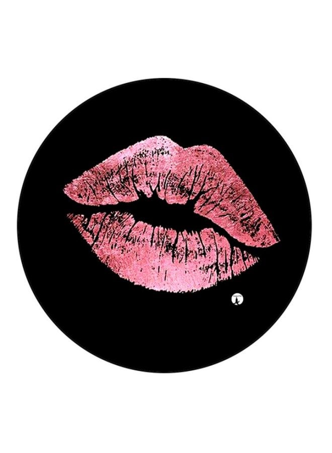 Lipstick Printed Stain Round Mousepad Black/Pink