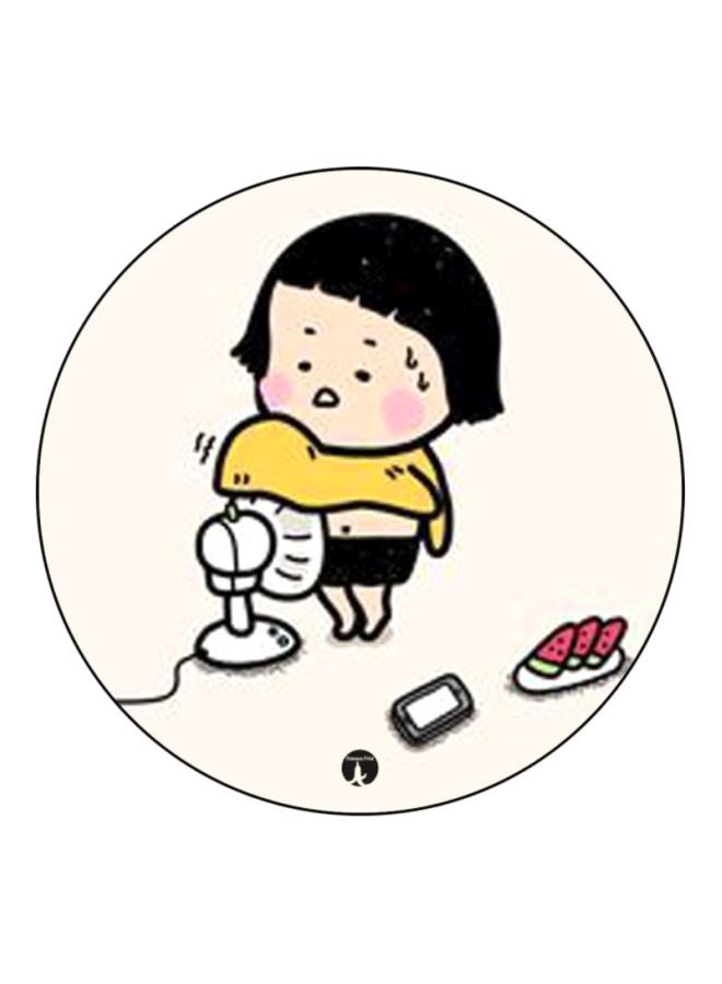 بي بي لوحة ماوس مستديرة بطبعة فتاة أسود/ أصفر/ أبيض