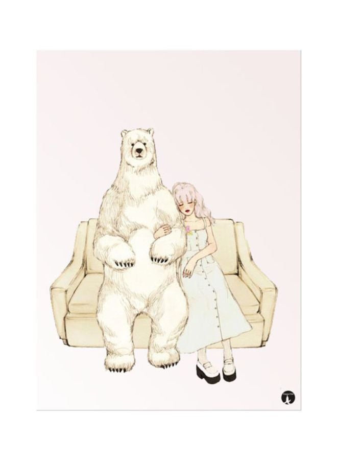 BP Girl And Bear Printed Round Mousepad Beige