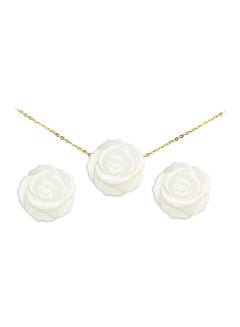 18 Karat Yellow Gold Rose Carved Mother Of Pearl Set